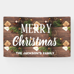 Rustic wood merry Christmas Banner