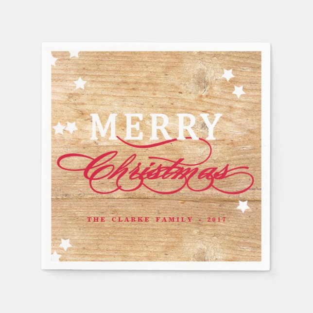 Rustic Wood Merry Christmas | Holiday Paper Napkin (Front)