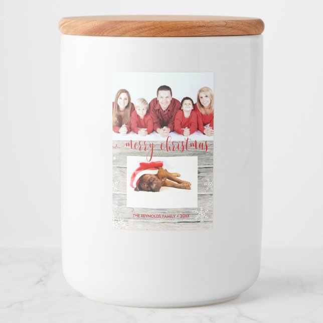 Rustic Wood Merry Christmas Photo - Food Label (Front)