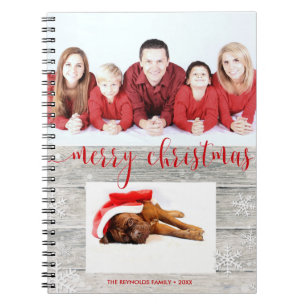 Rustic Wood Merry Christmas Photo - Notebook
