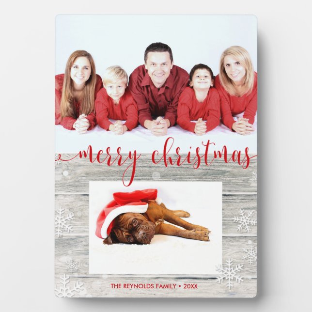 Rustic Wood Merry Christmas - Photo Plaque (Front)