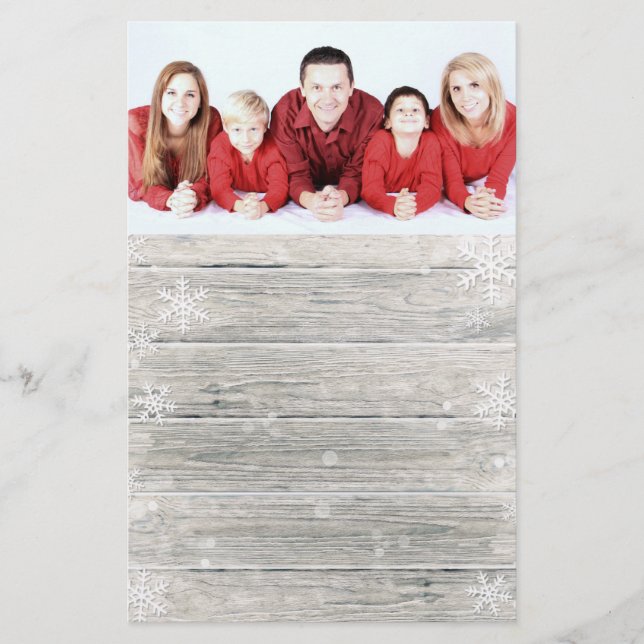 Rustic Wood Merry Christmas Photo - Stationery (Front)
