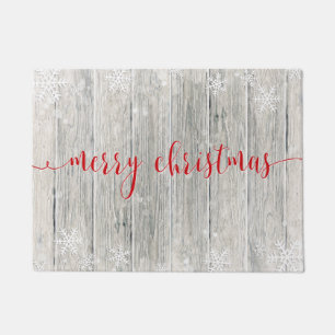 Rustic Wood Merry Christmas Snowflakes - Doormat