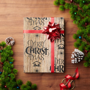 Rustic Wood Merry Christmas Woodland Christian Wrapping Paper