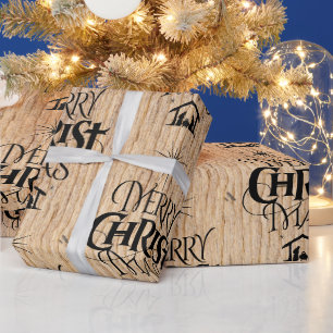 Rustic Wood Merry Christmas Woodland Christian Wrapping Paper