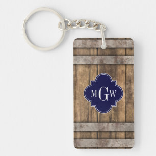Rustic Wood Metal Band Navy Quatrefoil 3 monogram