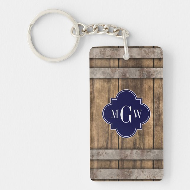 Rustic Wood Metal Band Navy Quatrefoil 3 monogram (Devant)