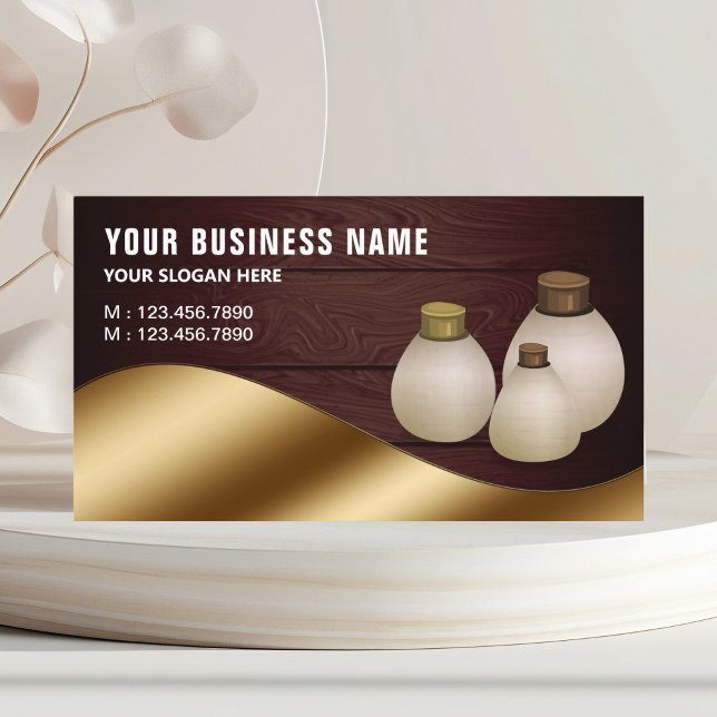 Rustic Wood Metallic Gold Aroma Oil Perfume Bottle Business Card (Creator Uploaded)