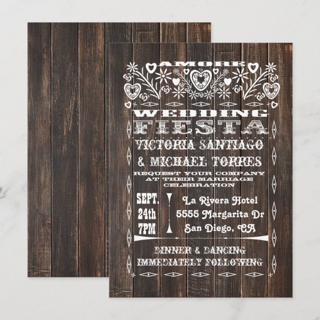 Rustic Wood Mexican Wedding Papel Picado Invitation (Front/Back)