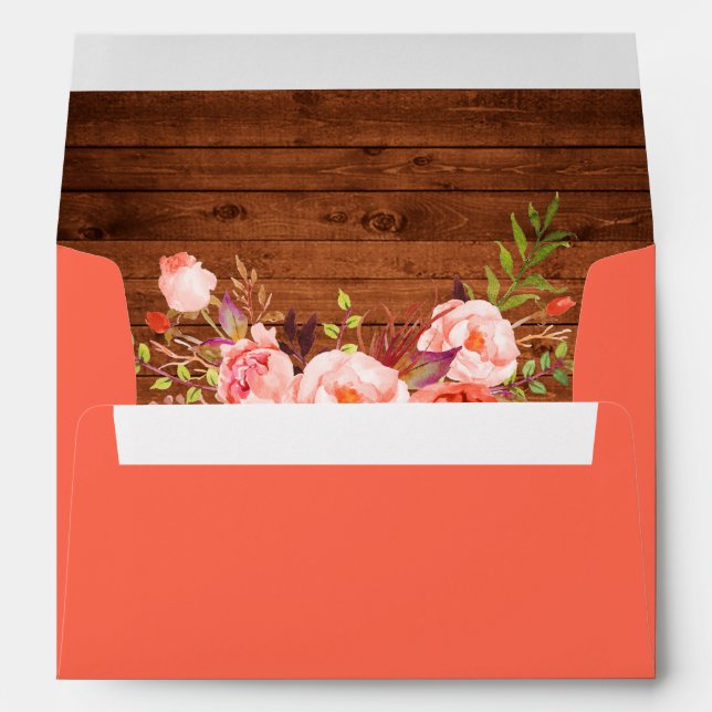 Rustic Wood Modern Coral Floral Invitation Envelope (Back (Bottom))