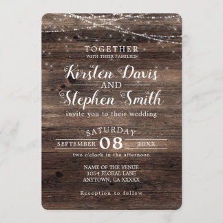 Rustic Wood Modern Country String Lights Wedding Invitation