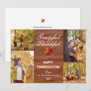 Rustic Wood Modern Fall thanksgiving family photo Holiday Card