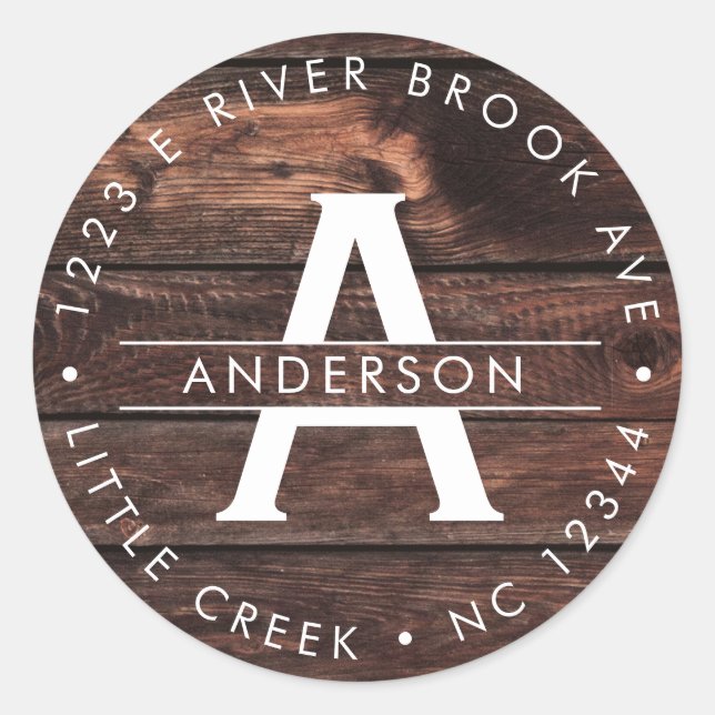 Rustic Wood | Modern Monogram Return Address Label (Front)