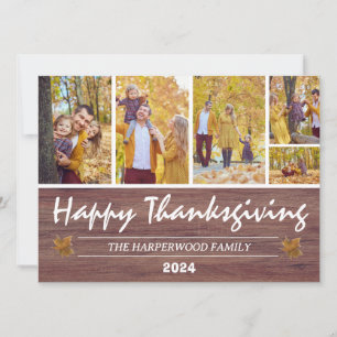 Rustic Wood Modern thanksgiving family photo Holiday Card