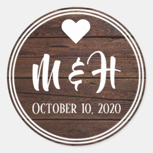 Rustic Wood Monogram Date Envelope Seal