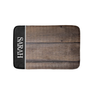 Rustic Wood Monogram Farmhouse Barn Distressed Bath Mat