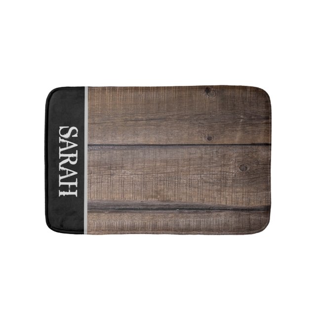 Rustic Wood Monogram Farmhouse Barn Distressed Bath Mat (Front)
