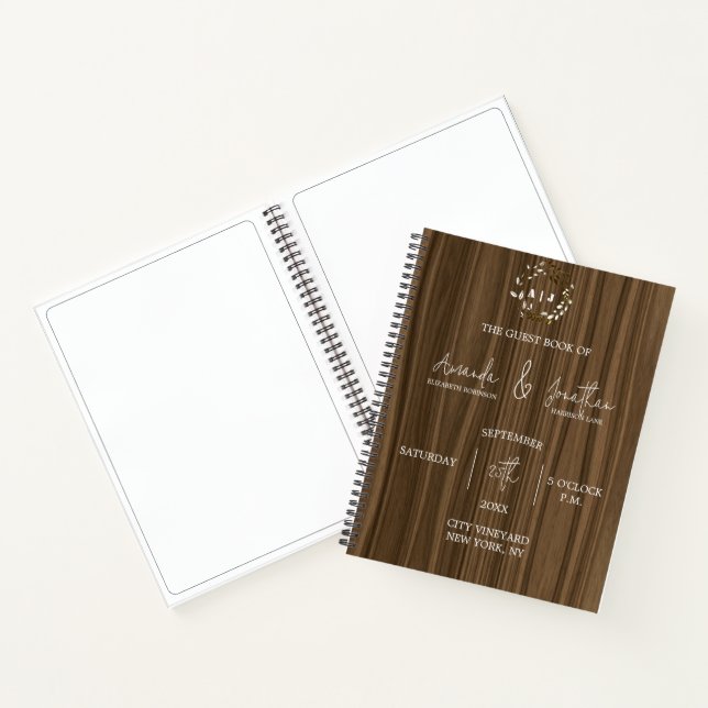 Rustic Wood Monogram Leaf  Wedding Guest Book (Inside)