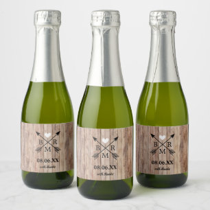 Rustic Wood Monogram Mini  Sparkling Wine Label