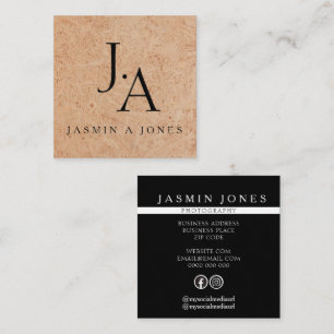 Rustic Wood Monogram Minimalist Square Business Card