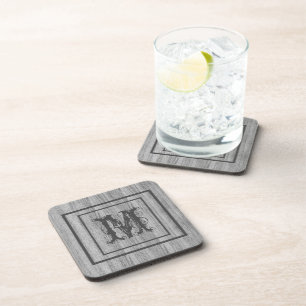 Rustic Wood Monogram Personalized Coaster