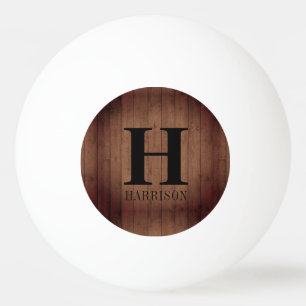 Rustic Wood Monogram Ping Pong Ball