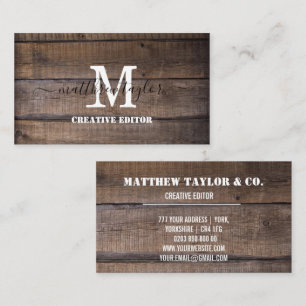 Rustic Wood Monogram Professional Custom Business Card