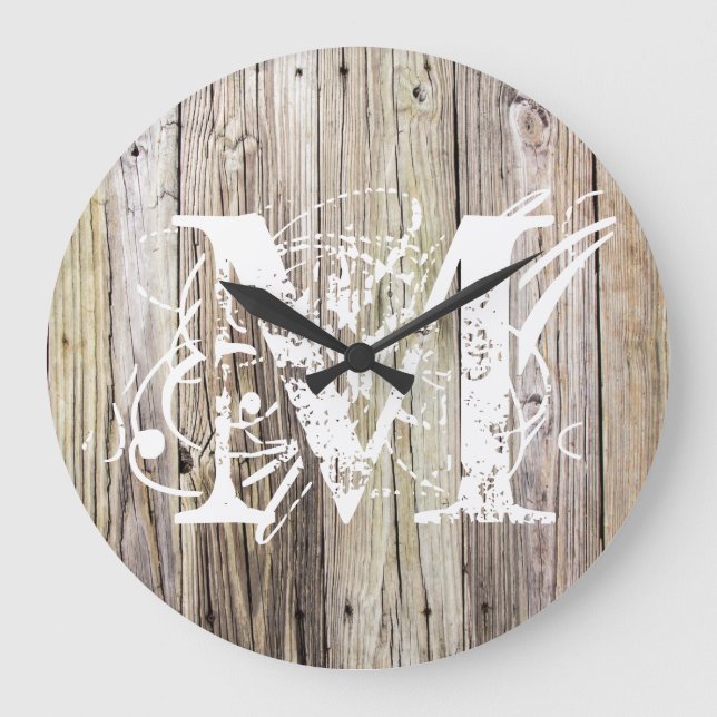 Rustic Wood Monogrammed Clock (Front)