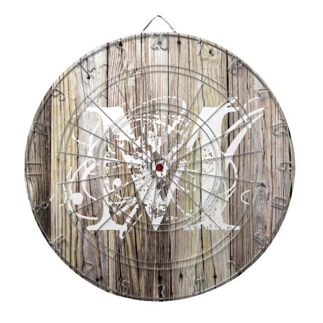 Rustic Wood Monogrammed Dartboard (Front)