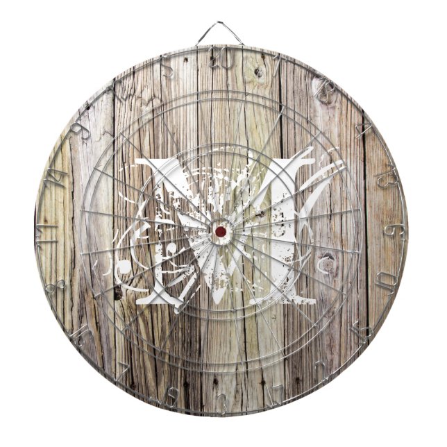 Rustic Wood Monogrammed Dartboard (Front)