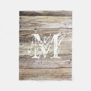 Rustic Wood Monogrammed Fleece Blanket