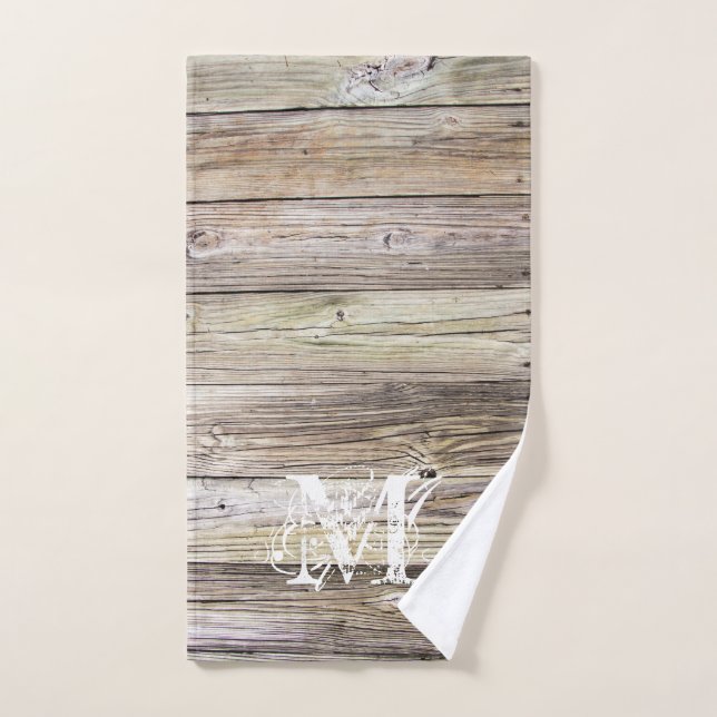 Rustic Wood Monogrammed Hand Towel (Hand Towel)