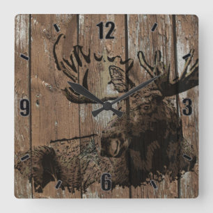 Rustic wood moose decorative wall clock