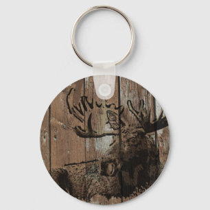 Rustic wood moose keychain