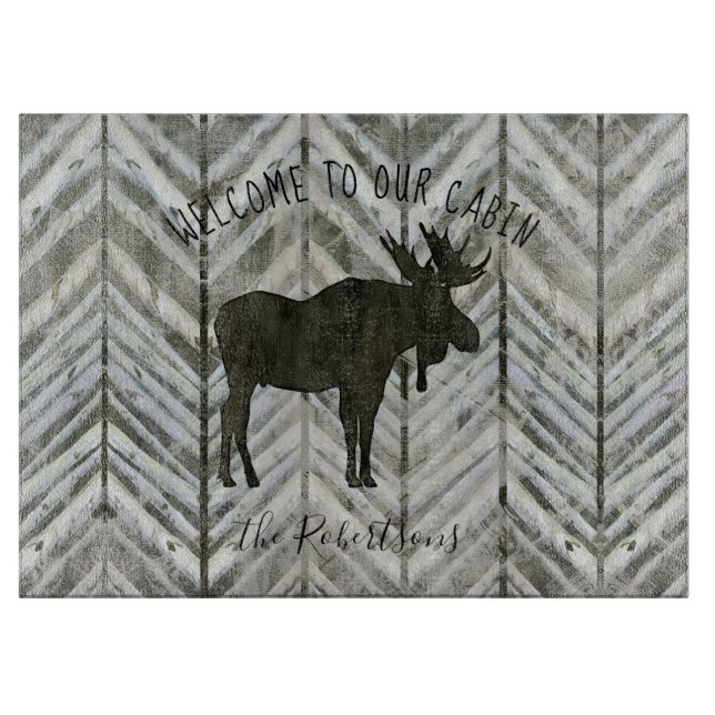 Rustic Wood Moose Welcome to our Cabin Lodge Cutting Board (Front)