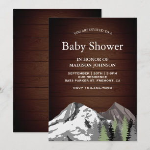 Rustic Wood Mountain Forest Baby Shower Invitation