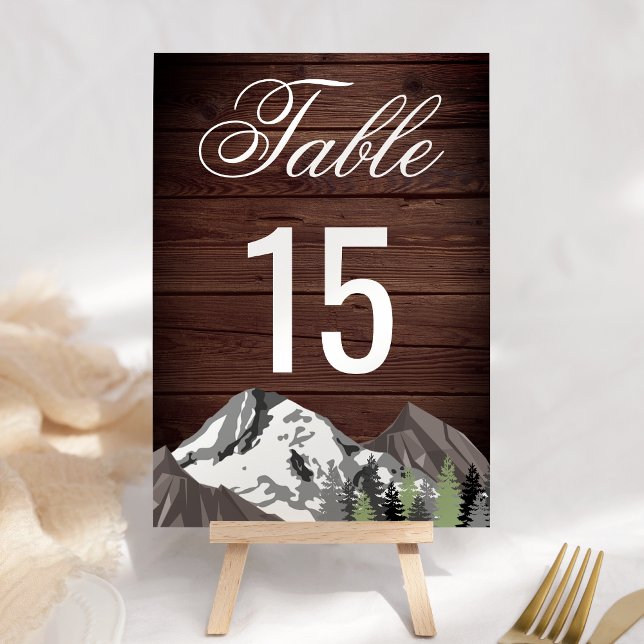 Rustic Wood Mountain Forest Wedding Table Number (Creator Uploaded)