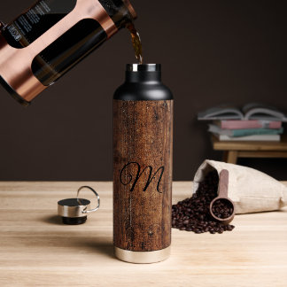 Rustic wood mountain thermal tumbler water bottle