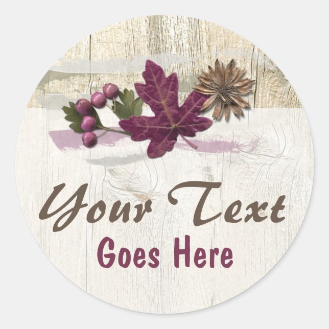 Rustic Wood & Natural Maple Leaf Nature Elements Classic Round Sticker (Front)