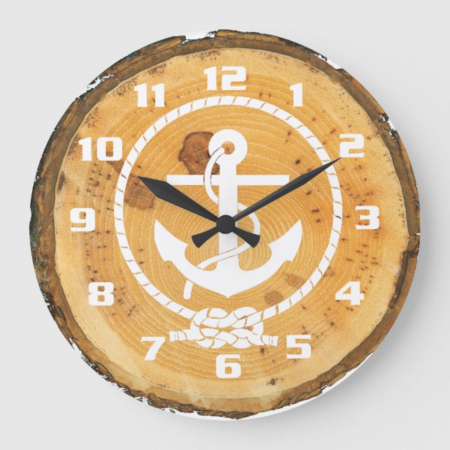 Rustic wood Nautical Anchor Large Clock (Front)