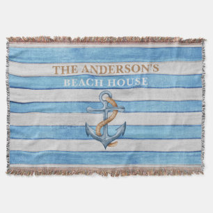 Rustic Wood Nautical Stripes Family Beach House Throw Blanket