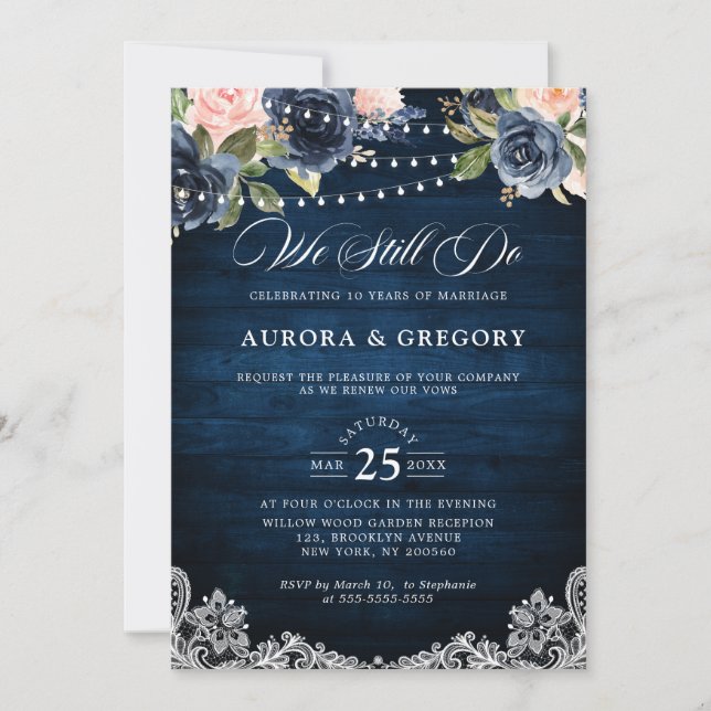 Rustic Wood Navy Blush Floral Mason Jar Wedding Invitation (Front)