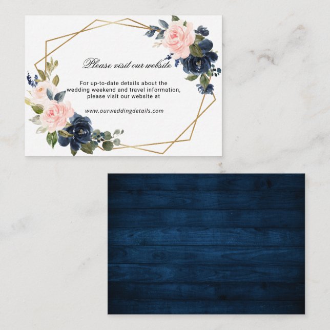 Rustic Wood Navy Blush Geometric Website Details Enclosure Card (Front/Back)