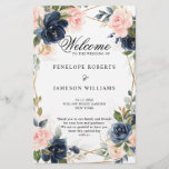 Rustic Wood Navy Blush Geometric Wedding Program<br><div class="desc">Dark navy blue floral geometric wedding program featuring elegant bouquet of navy blue,  royal blue ,  white ,  blush rose and sage green eucalyptus leaves and elegant glitter geometric neutral frame. Please contact me for any help in customization or if you need any other product with this design.</div>