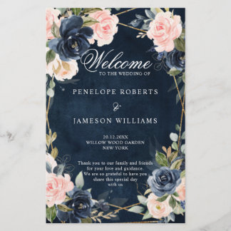 Rustic Wood Navy Blush Geometric Wedding Program