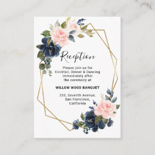 Rustic Wood Navy Blush Geometric Wedding Reception Enclosure Card