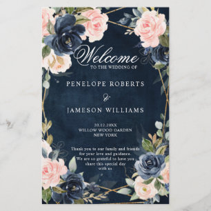 Rustic Wood Navy Blush Programme de mariage géomét
