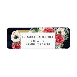 Rustic Wood Navy Burgundy Gold Floral Mariage