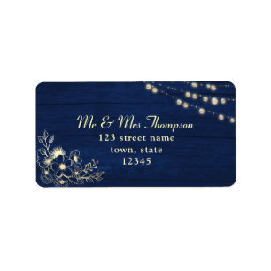 Rustic Wood Navy String Lights Label
