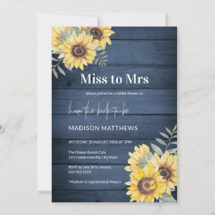 Rustic Wood Navy Sunflower Bridal Shower  Invitation